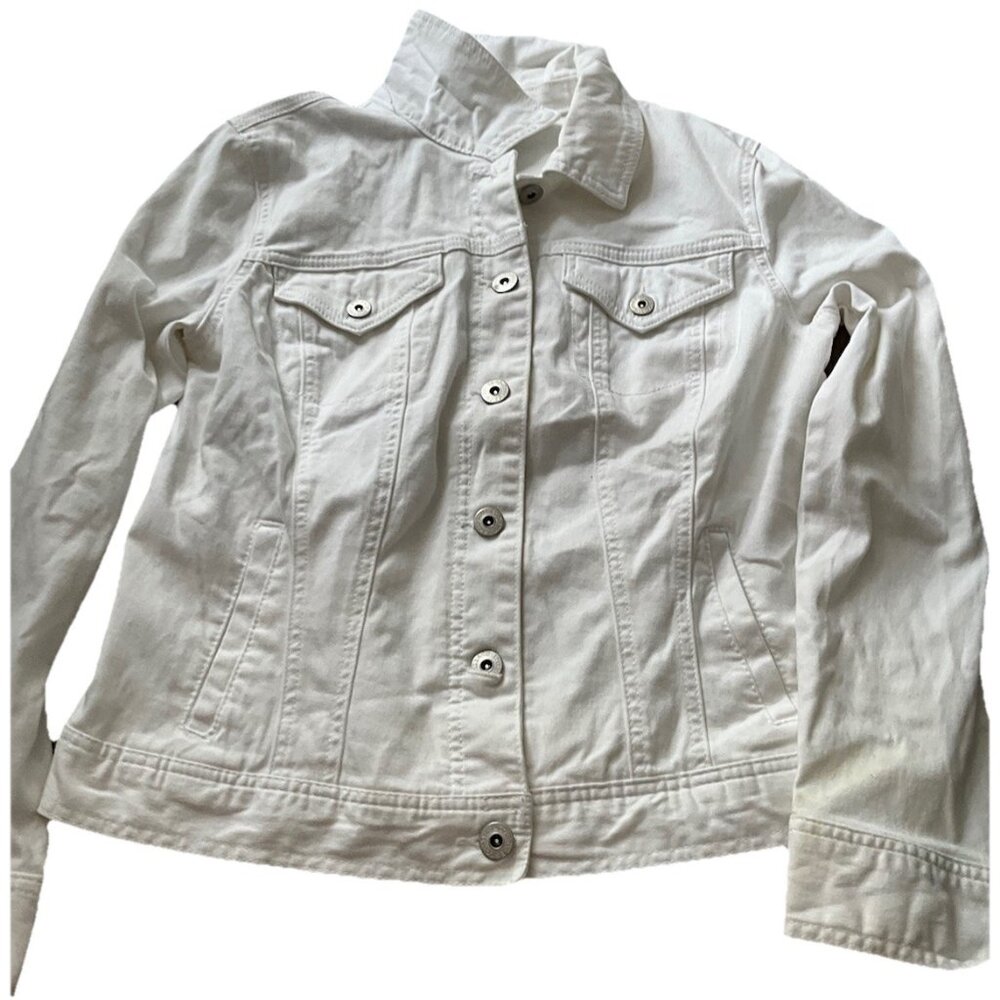 Style & Co White Jean Jacket Button Up Women’s Size Large